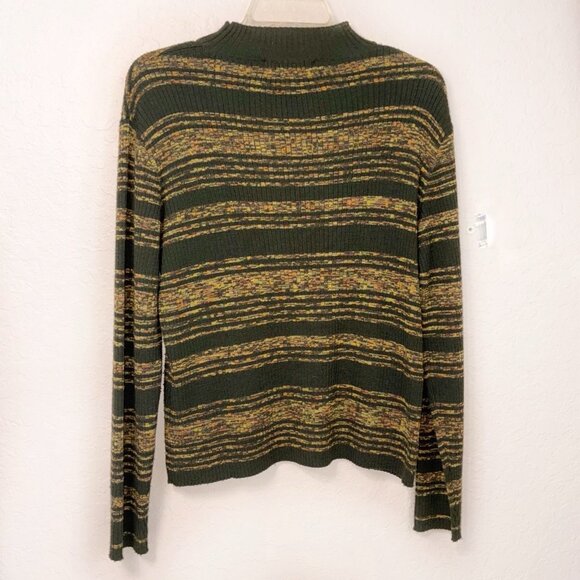 Vintage Casual Corner Merino Wool Blend Sweater 70’s Vibe Green Stripe Mock Neck - Picture 3 of 9